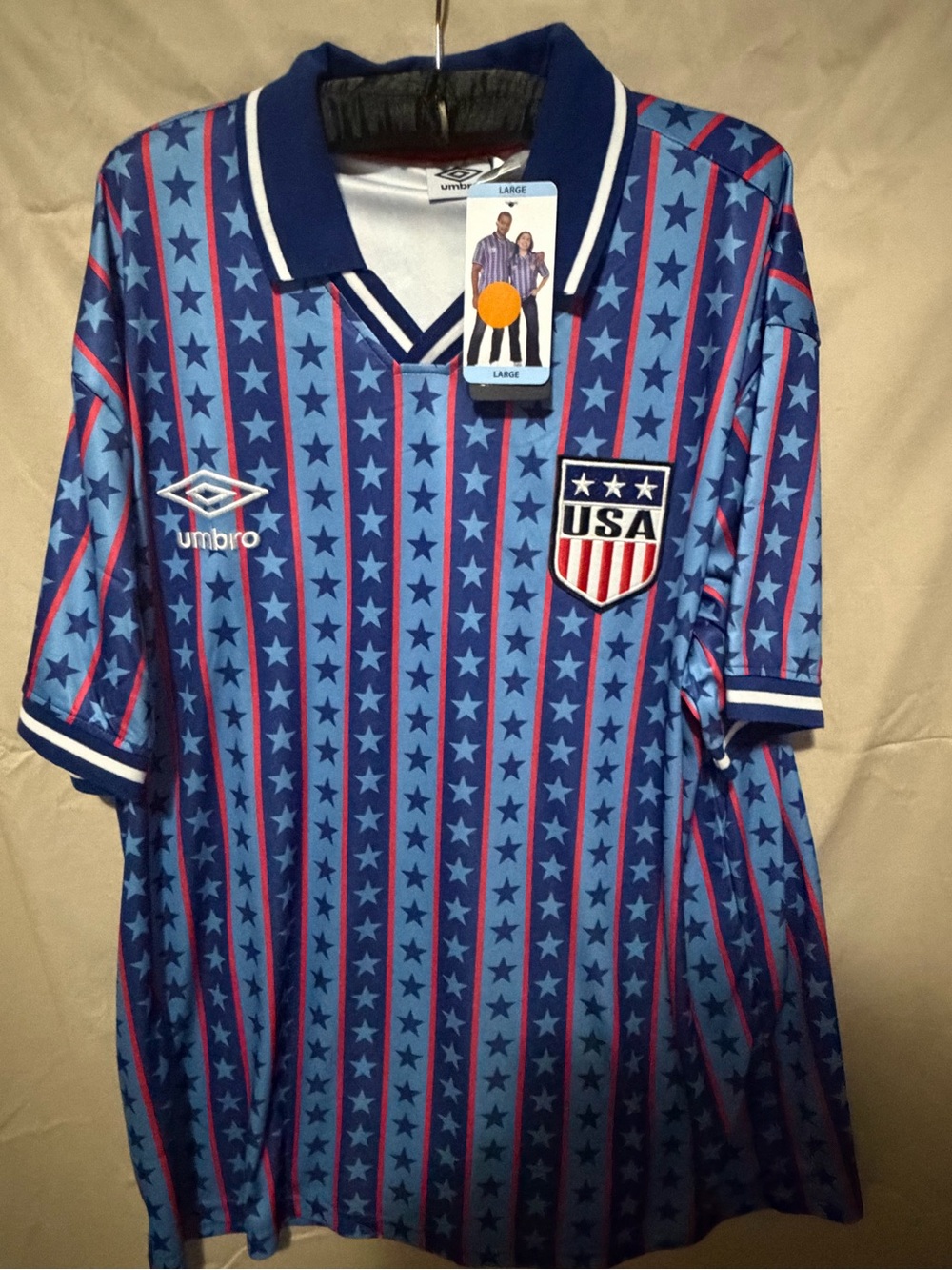 Umbro USA Blue Red Stars Striped Soccer Polo